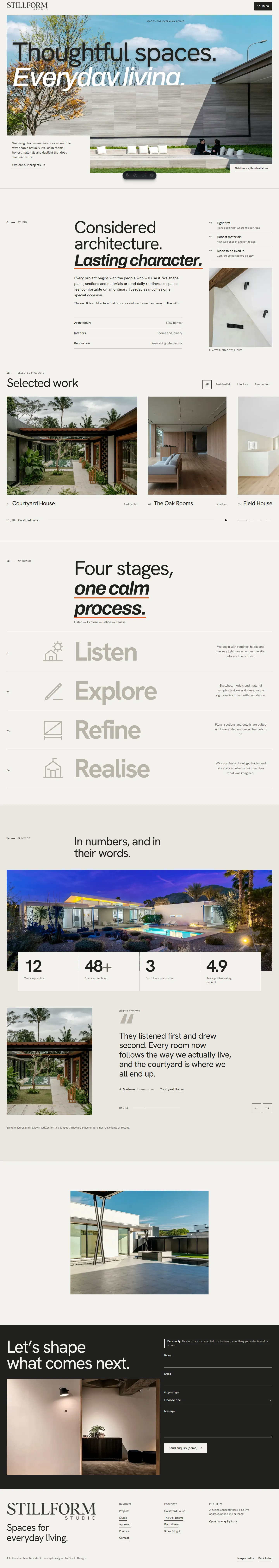 The full Stillform Studio homepage on a desktop screen